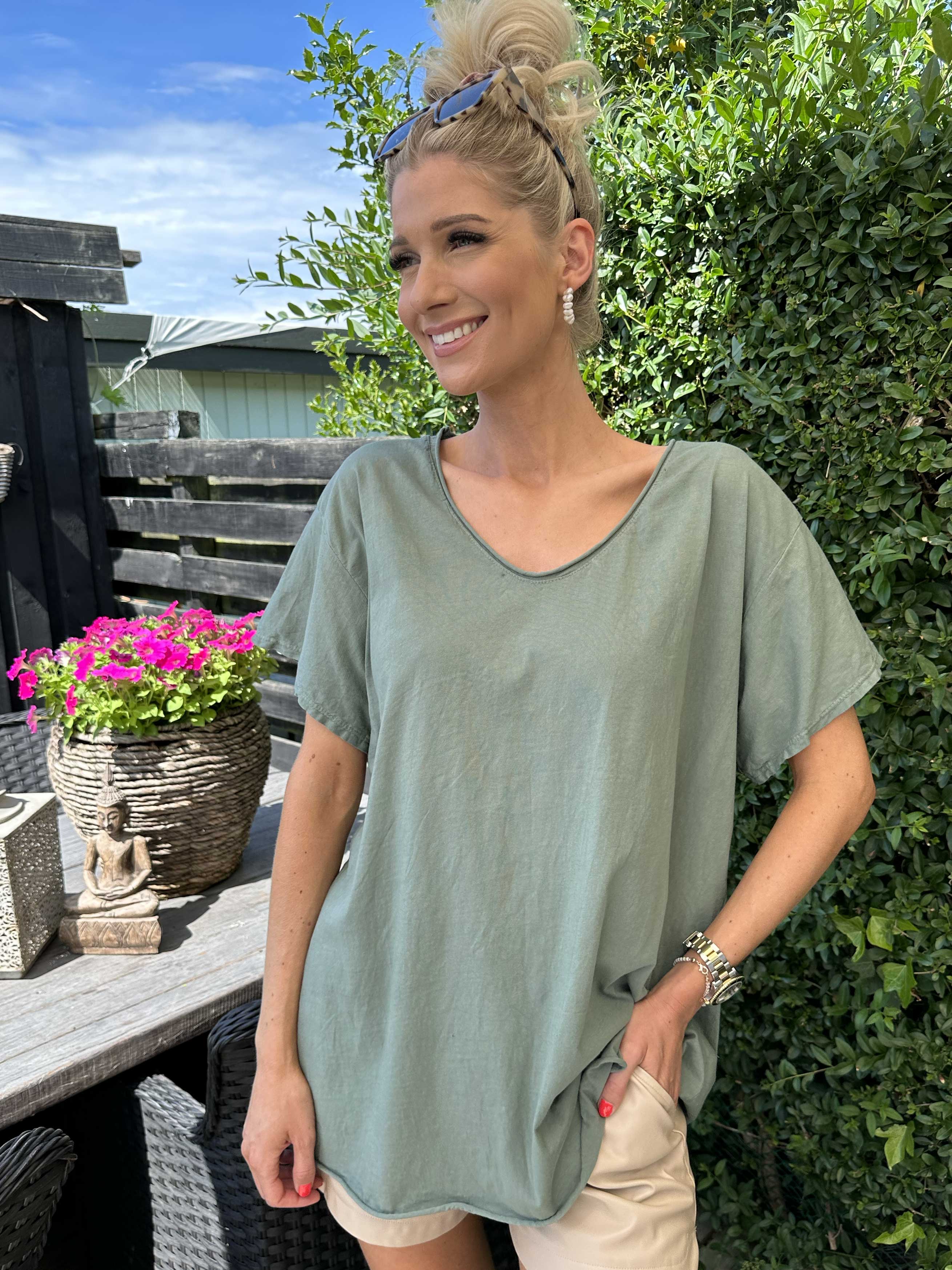 Alison - T-shirt med V-ringning i bomull - Blue